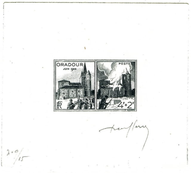 Projet non retenu du timbre sur Oradour sur Glane  - Raoul Serres..