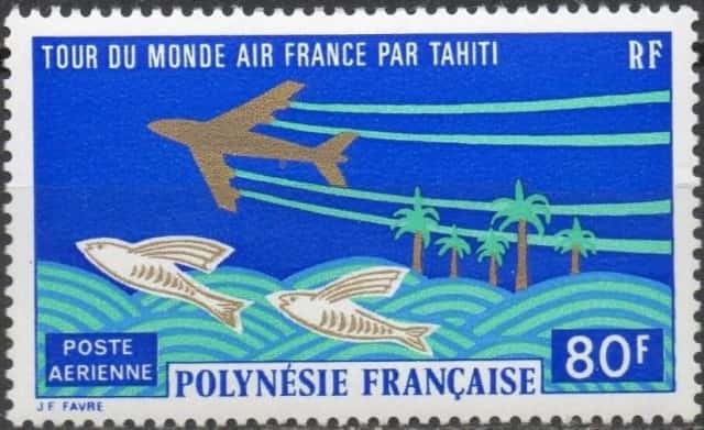 Timbre - Tour du monde par Tahiti - Air-France.