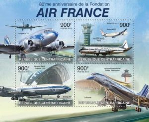 Timbres - 80eme anniversaire d'Air France - Avions.