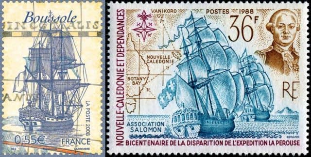 Timbres - La Boussole et l'Astrolabes les deux bateaux de l'expédition Lapérouse.