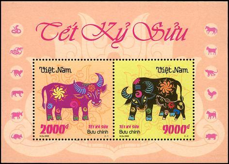 Bloc de timbres Vietnam - Année du buffle 2009.