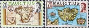 Timbres - Carte de l'île Maurice en 1700 et 1763.