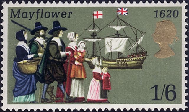 Timbres - Les Pilgrims embarque sur le Mayflower en 1620.