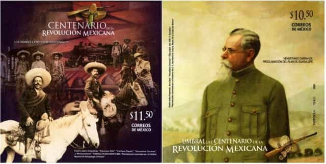 Timbres - Pancho Vila Emiliano Zapata et le président Carranza.