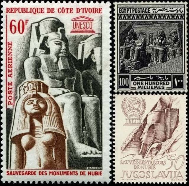 Timbres - Le sauvetage des temples égyptiens d'Abou Simbel .