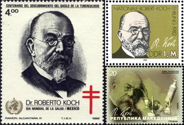 Timbres - Robert Koch médecin allemand découvre le bacille de la tuberculose.